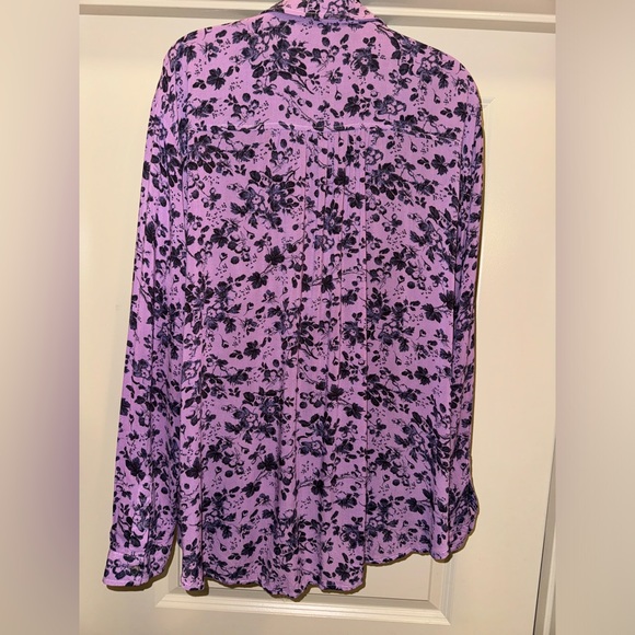 PILCRO Anthropologie Romy Button Down Purple Floral Size XLP - Picture 3 of 14